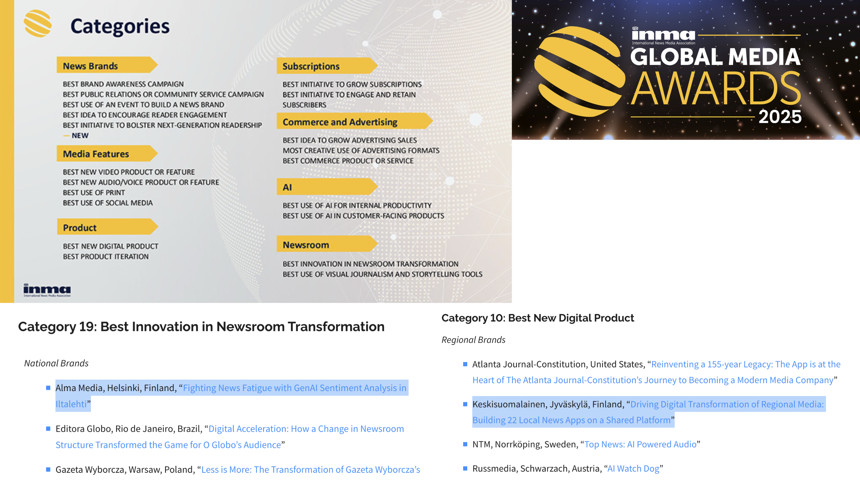 Alma Median tekoälyhanke Global Media Awardsin palkintoehdokkaaksi ...